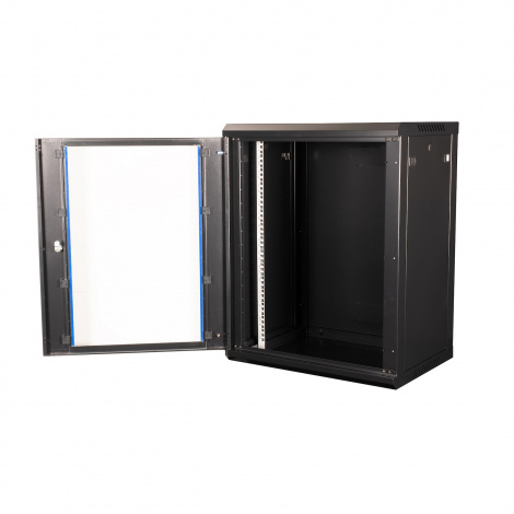 Шкаф 19" телекоммуникационный настенный, 15U  769х600х450 мм, дверь стекло, черный